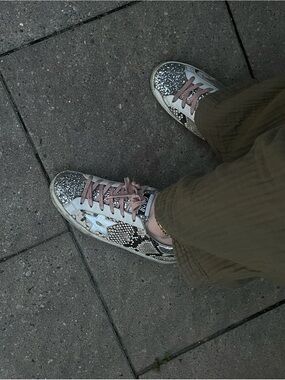 Golden Goose Silver Glitter & Snake-Print Low-Top Sneakers with Pink Laces